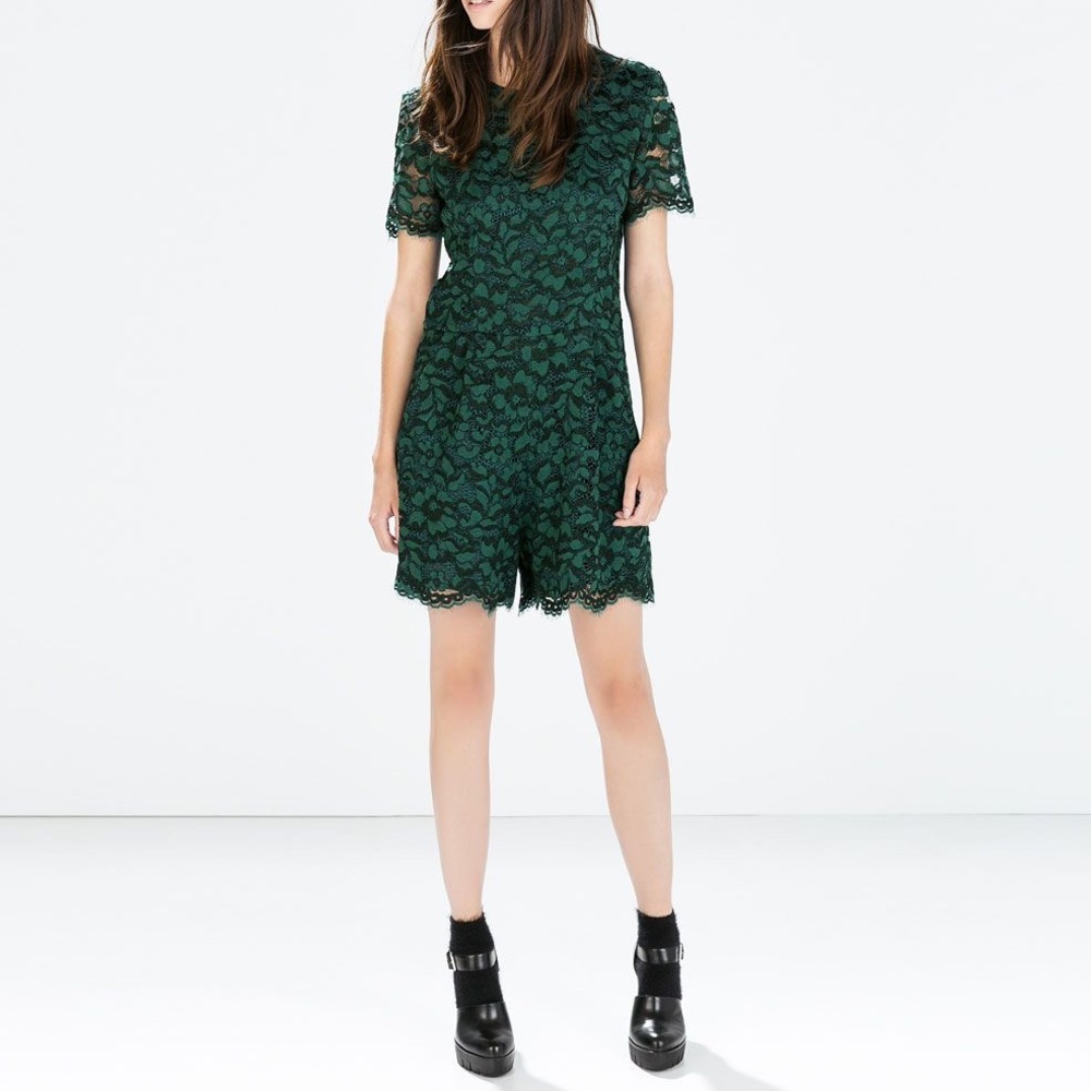 ZARA WOMAN Emerald Lace Romper